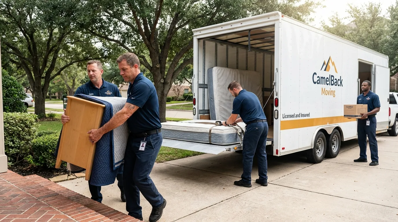 Crew loading residential truck for cross-state move from West Yellowstone, MT